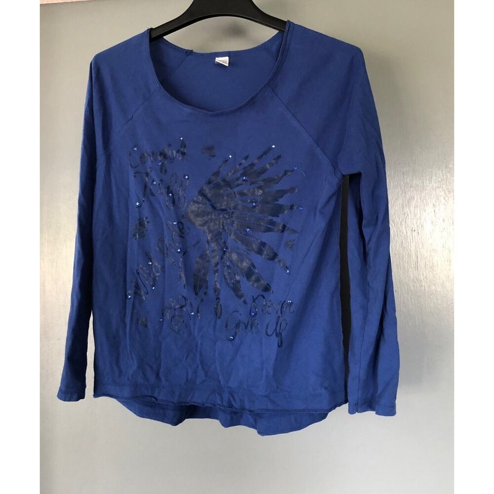 Women's Wild Ride Never Give Up blue long sleeved T-Shirt size Small